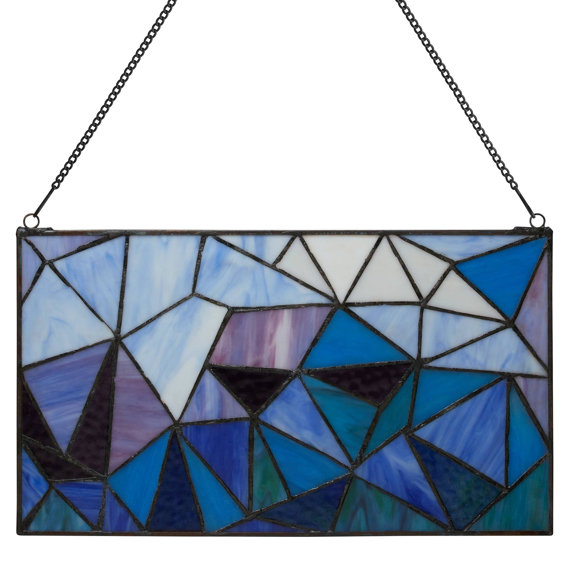 Geometric Abstract Blue Stained Glass Window Panel - 14-in - Mellow Monkey
