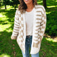 Gingham Striped Knitted Open Front Cardigan - Smoke Gray