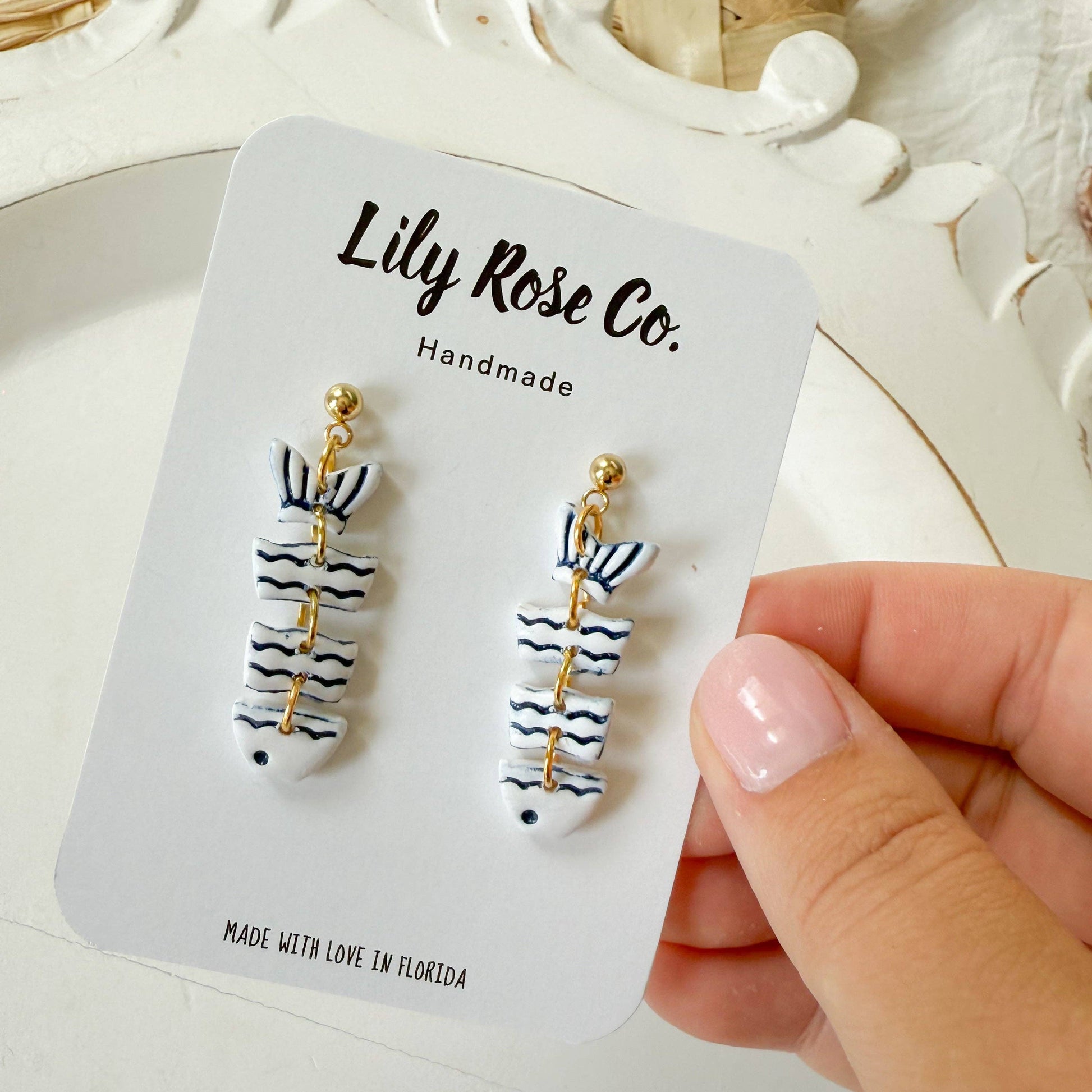 White and Blue Fish Earrings - Mellow Monkey