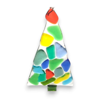 Sea Glass Inspired Kaleidoscope Fused Glass Christmas Tree Ornament - 4-1/4-in