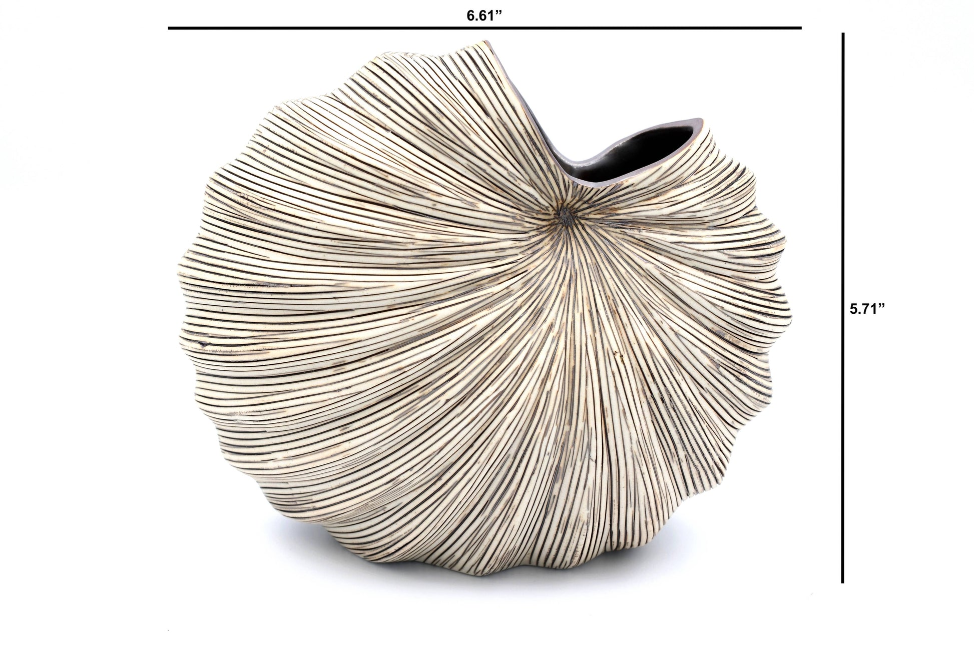 Palm - Handcrafted Porcelain Vase - White with Brown Stripes - 5.4 x 4.1 x 6.8 in - Mellow Monkey