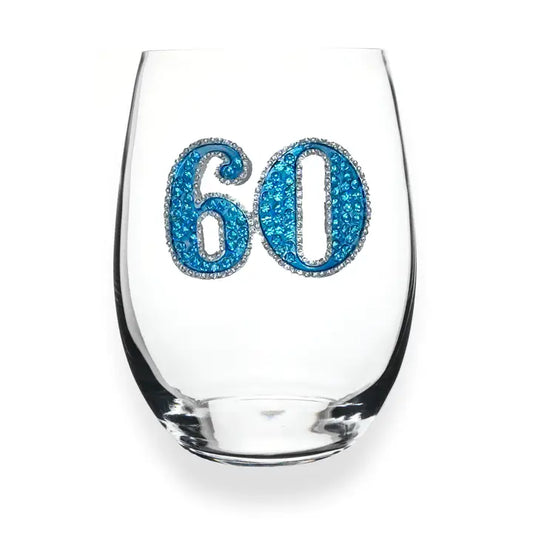 60th Birthday Jeweled Stemless Wine Glass - Mellow Monkey