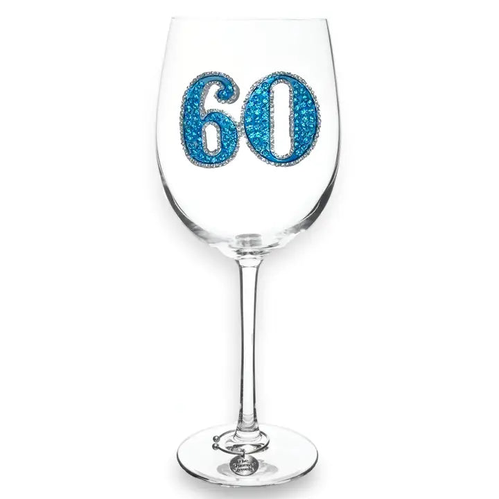 60th Birthday Jeweled Stemmed Wine Glass - Mellow Monkey