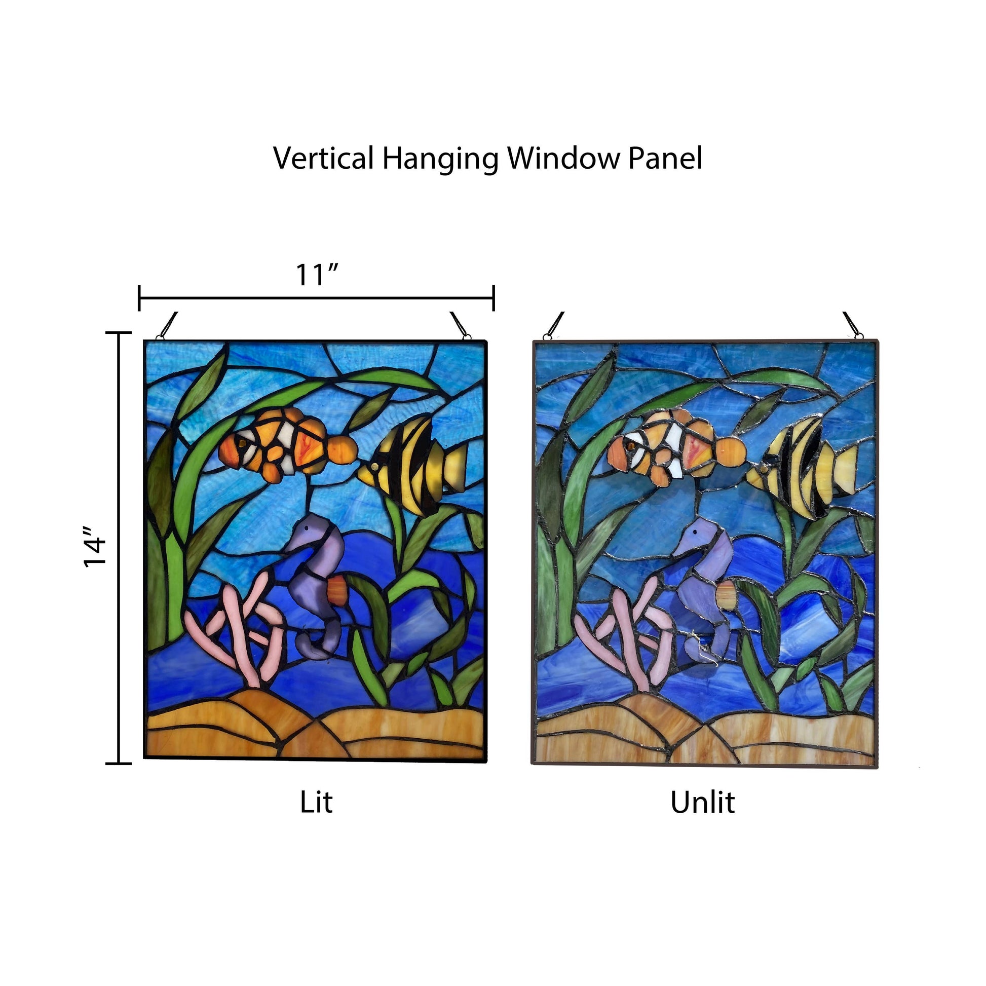 Underwater Blue Ocean Scene Stained Glass Window Panel - 14-in - Mellow Monkey