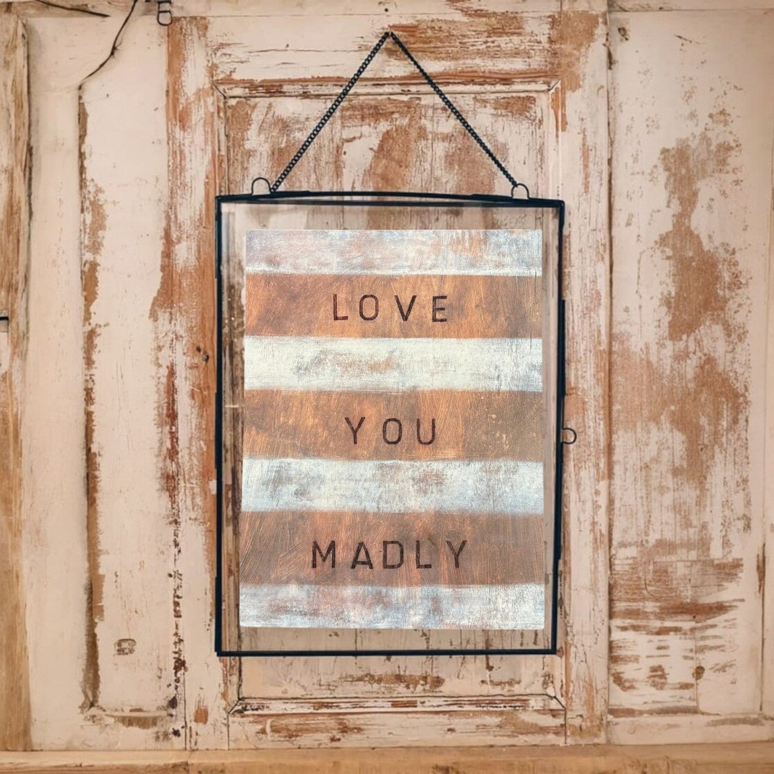 ヴィンテージ風 モノクロポスター「Love You」額装付 73×52cm Love You Madly - Art Poster In Zinc And Glass Frame - 19-in