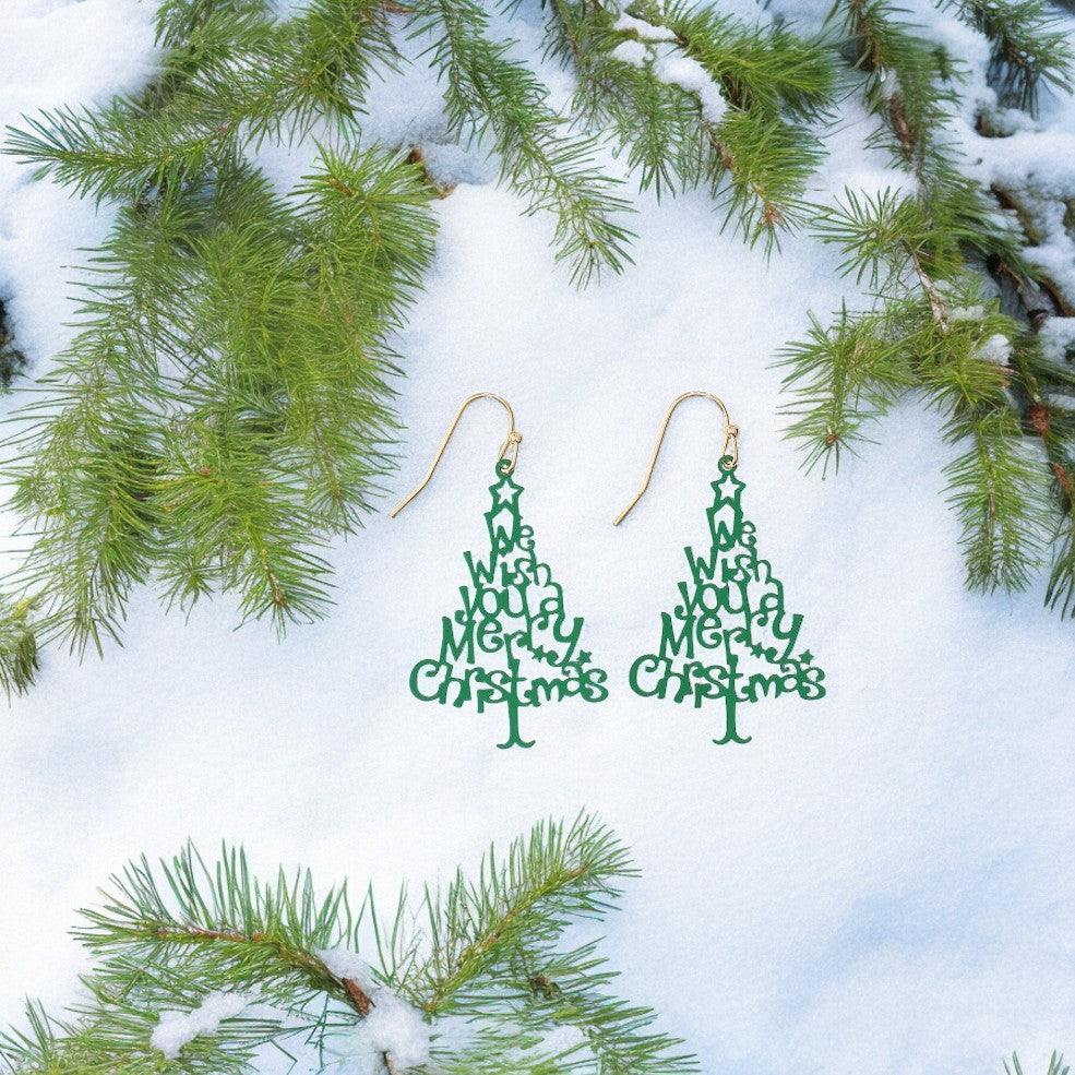 We Wish You a Merry Christmas Tree Holiday Earrings - Mellow Monkey