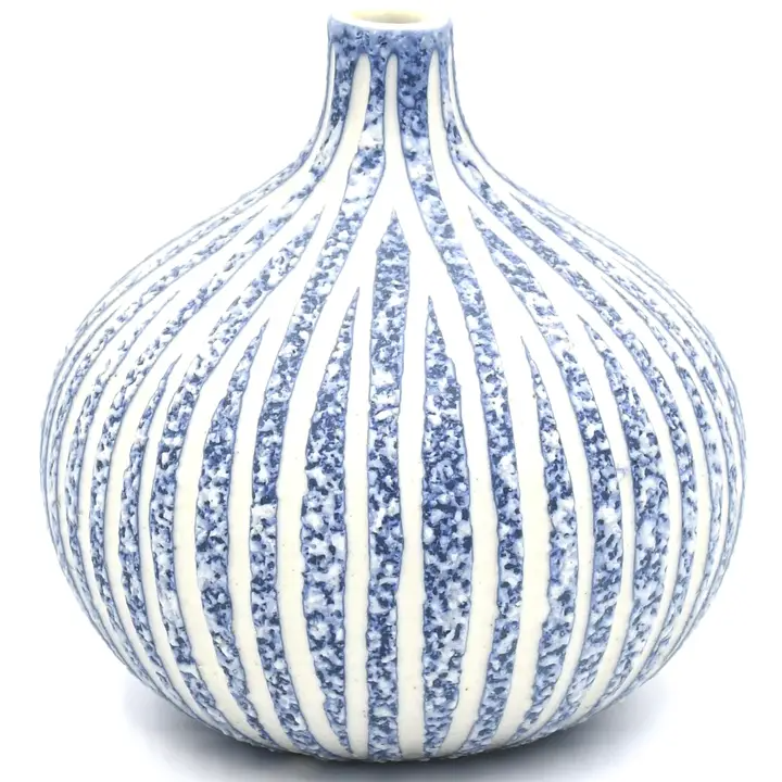 Congo Porcelain Bud Vase - Blue Carved - 3.35"H x 3.15"W - Mellow Monkey