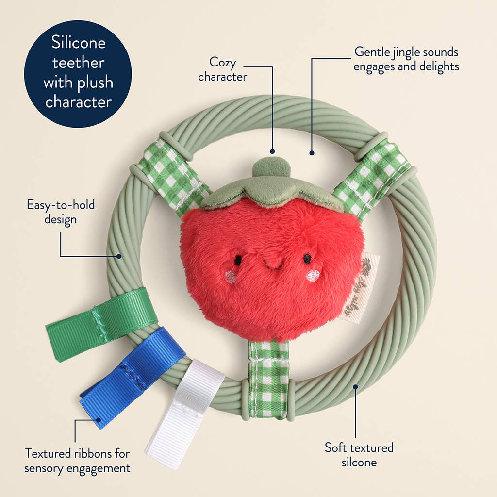 Itzy Ring Pal™ - Teething Ring with Plush Character - Red Tomato - Mellow Monkey