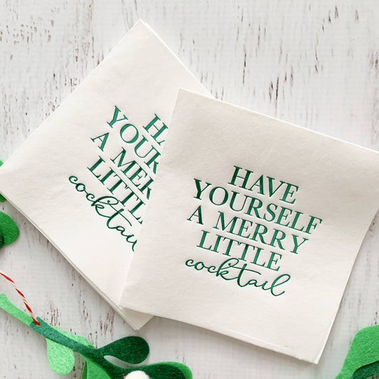 Merry Little Cocktail Napkins - Green - Pack of 16