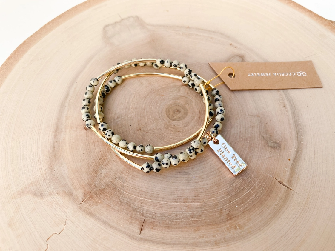 Gemstone Triple Wrap Bracelet - Dalmatian Jasper - Mellow Monkey