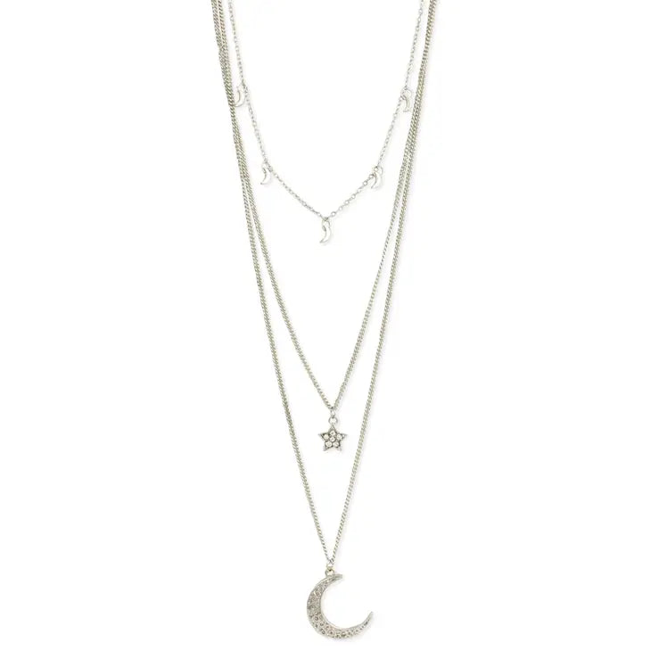 Silver Moon & Stars Layered Necklace - Mellow Monkey