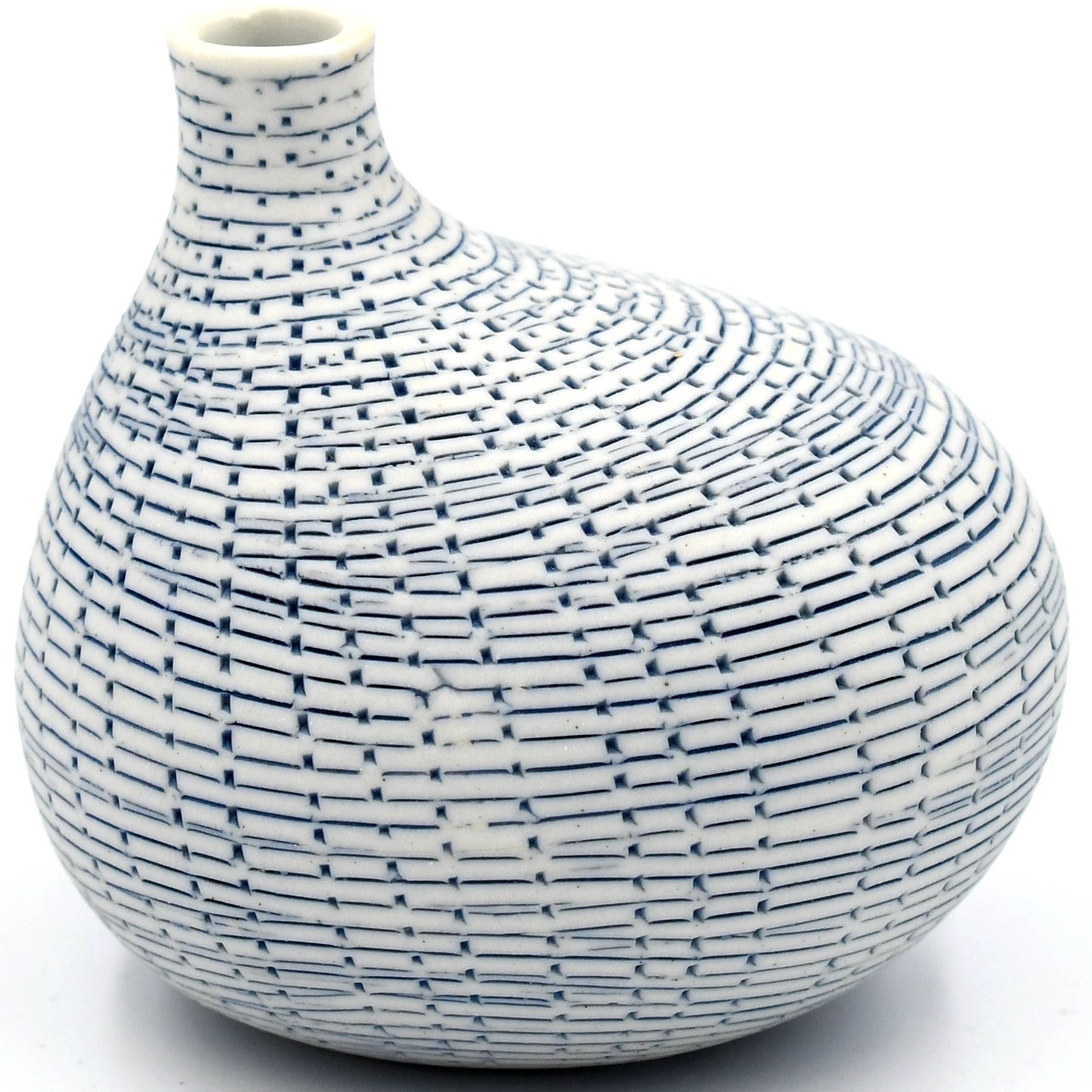 Mini Omo - Handcrafted Porcelain Bud Vase -White with Blue Grid Pattern - 2.7 x 2 x 2.8 in - Mellow Monkey