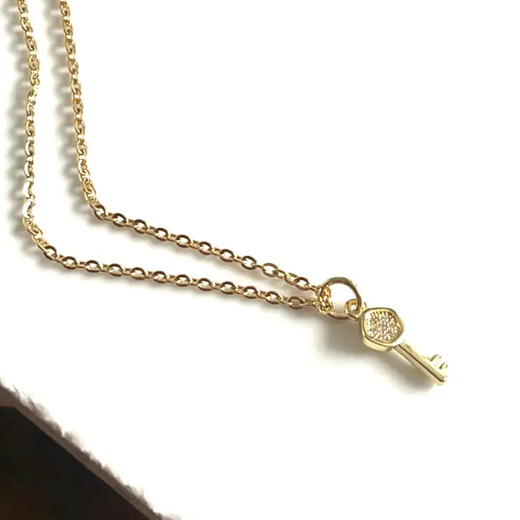 Gold Key Charm Necklace - 18" - Mellow Monkey