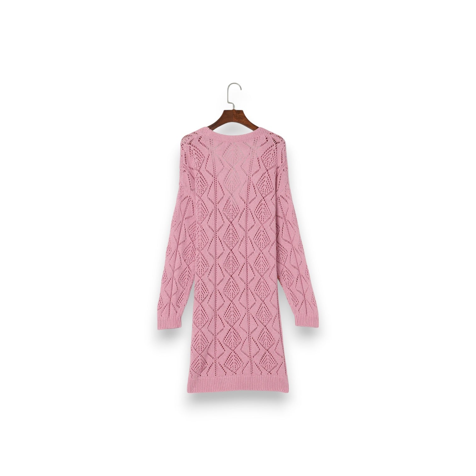 Hollow-Out Openwork Knit Cardigan - Pink - Mellow Monkey