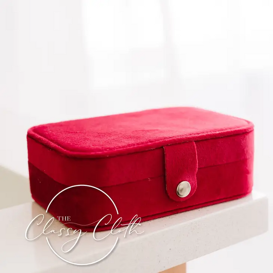 Mini Velvet Button Snap Travel Jewelry Case - Red - Mellow Monkey
