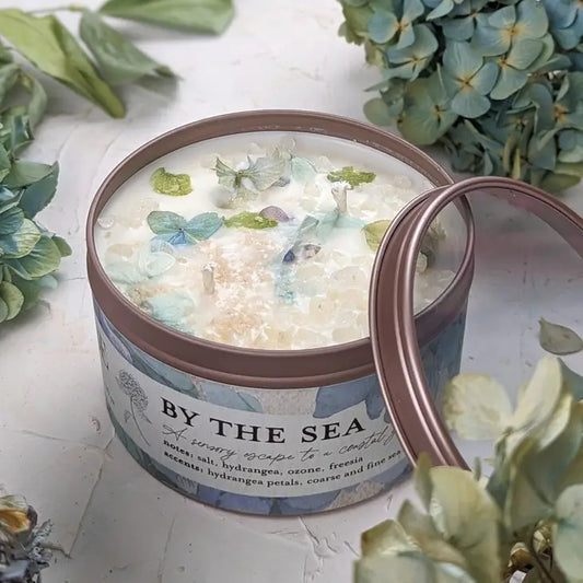 16oz By The Sea - Hydrangea And Sea Salt Candle - Mellow Monkey