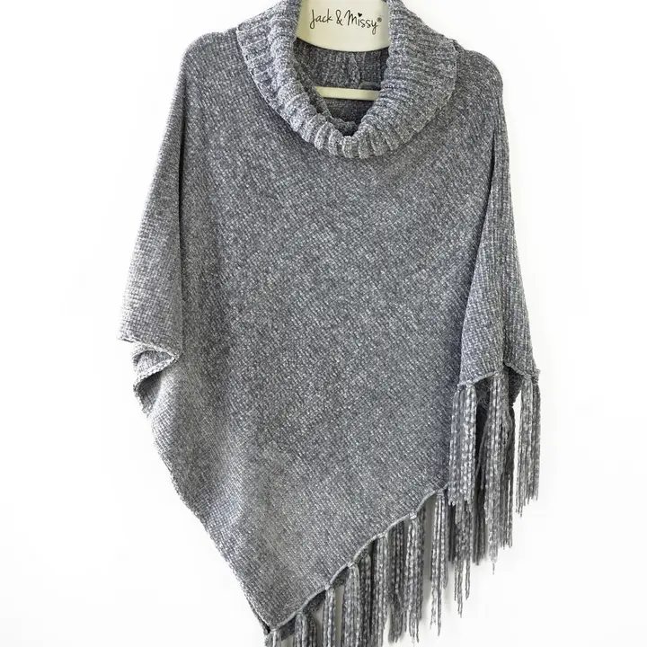 Britt's Knits Beyond Soft Chenille Poncho - Grey - Mellow Monkey