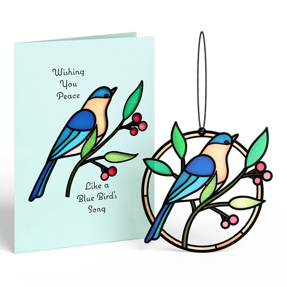 Wishing You Peace Bluebird Suncatcher Card - Mellow Monkey