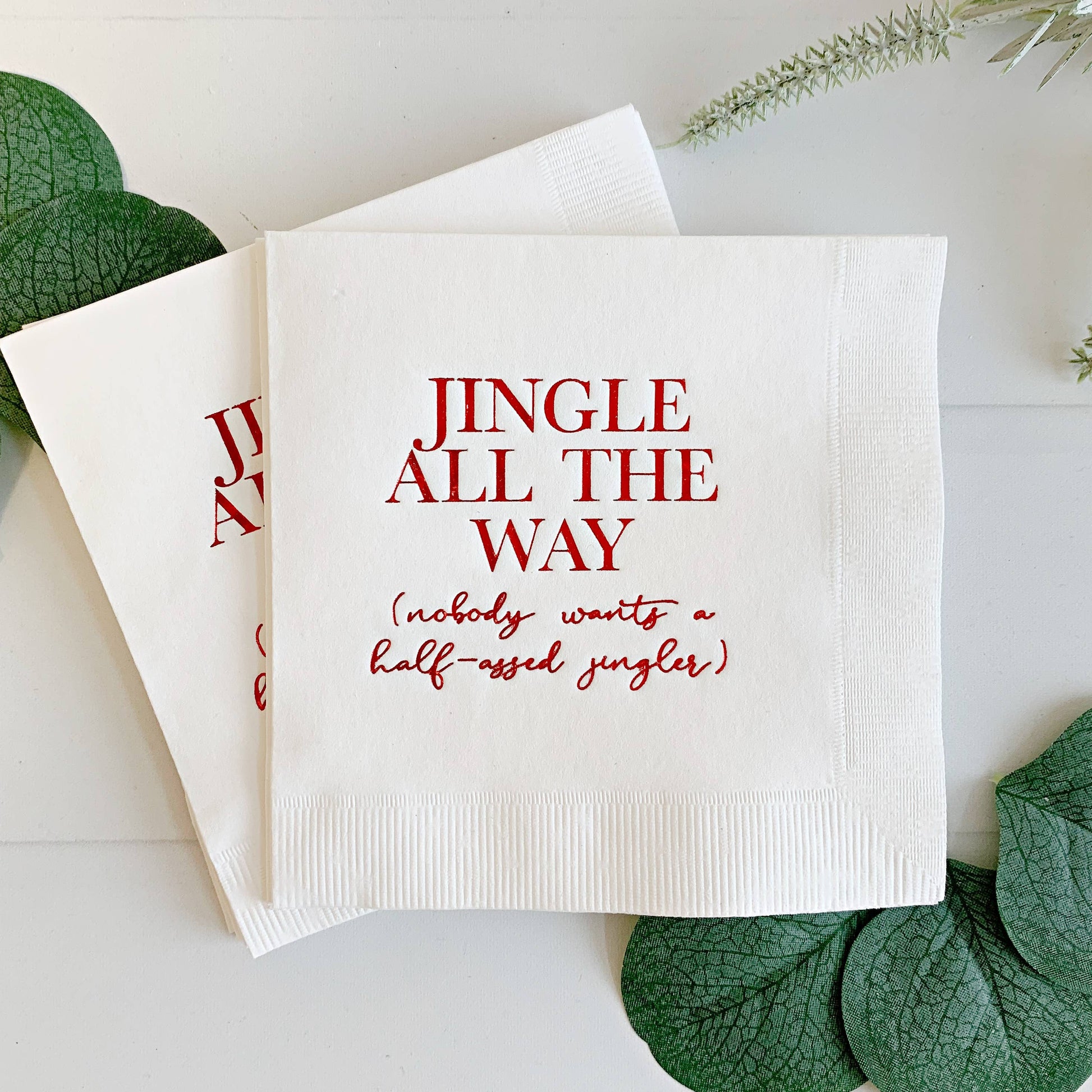 Jingle All the Way Cocktail Napkins - Red - Pack of 16 - Mellow Monkey
