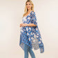 Floral Pattern Open Front Long Kimono Poncho in Blue - Mellow Monkey