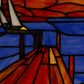 Sailboat Orange & Blue Stained Glass Window Panel - 14-in - Mellow Monkey