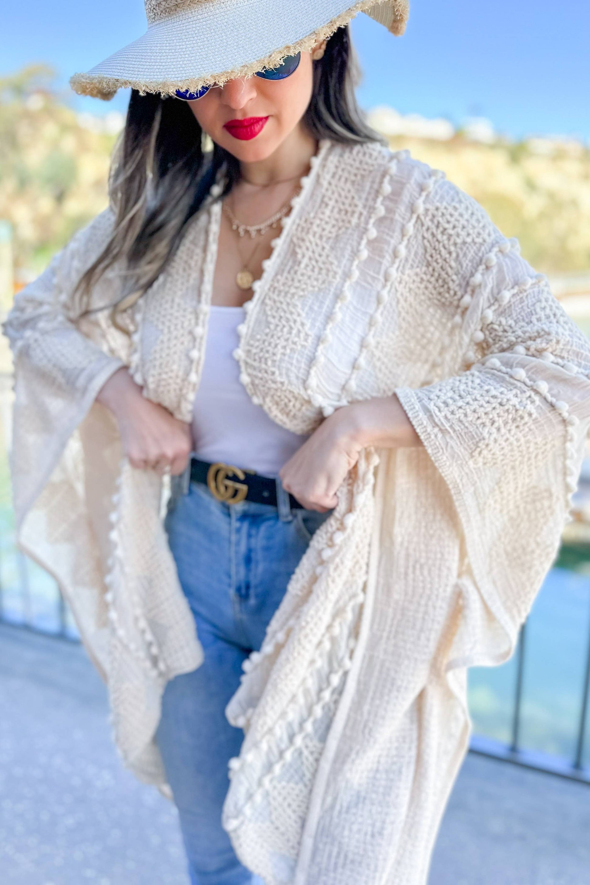 Ivory 3D Textured Open Front Soft Kimono Cover Up - Mellow Monkey