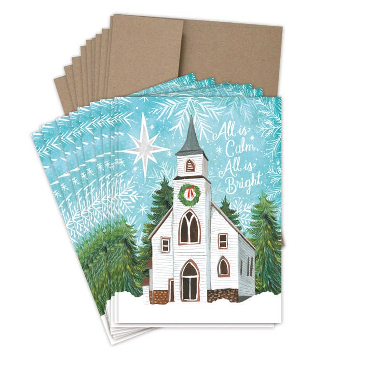 Calm & Bright Church Boxed Holiday Cards - Set of 10 - Mellow Monkey