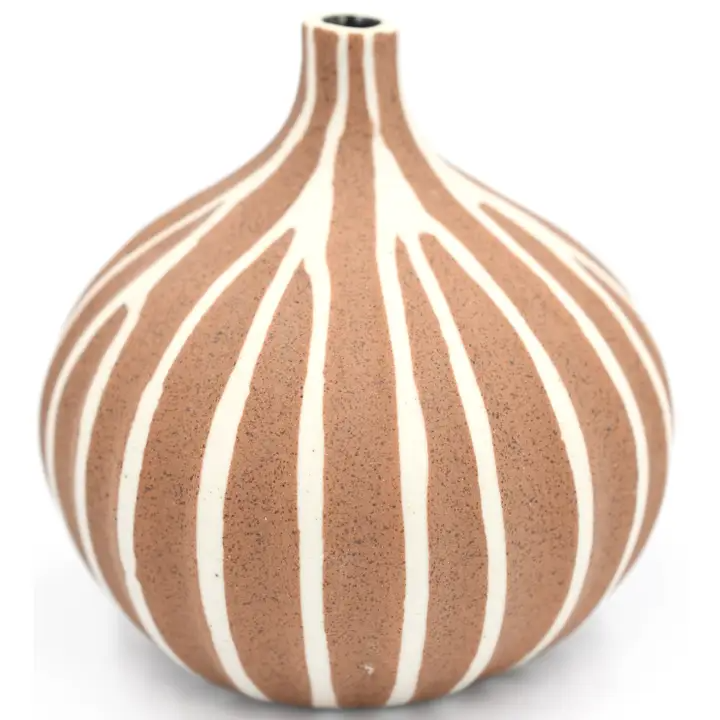 Tiny Porcelain Bud Vase - Thick Amber Lines - 2.5" x 2.5" - Mellow Monkey