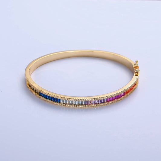 Dainty Rainbow Cz Baguette Bangle Bracelet Gold - Mellow Monkey