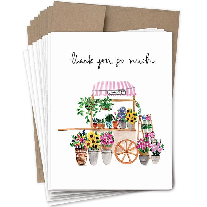 Thank You So Much Boxed Notecard - Flower Cart - Set of 10 - Mellow Monkey