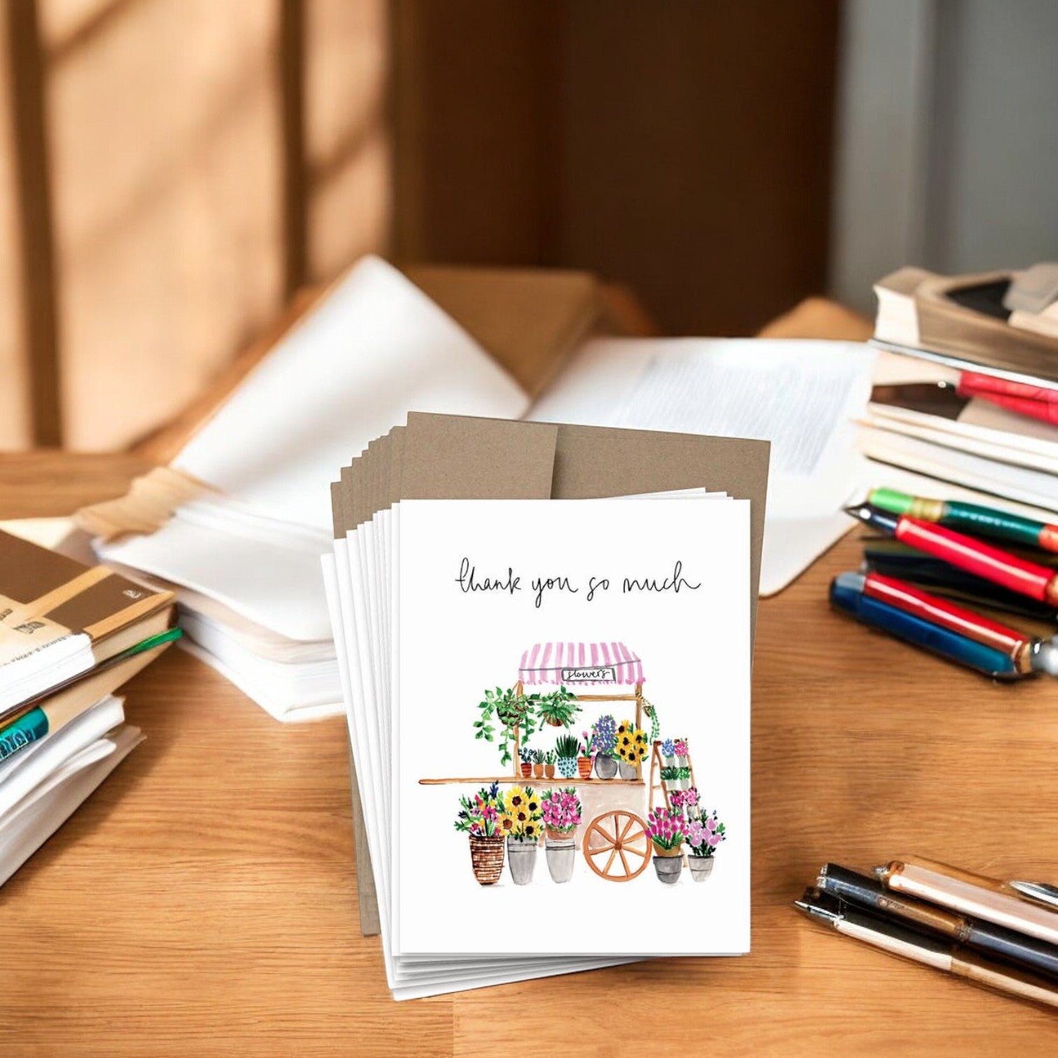 Thank You So Much Boxed Notecard - Flower Cart - Set of 10 - Mellow Monkey