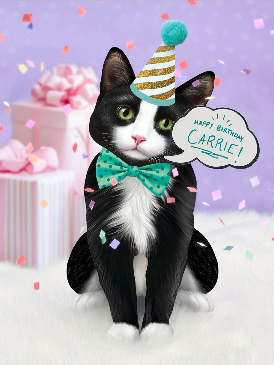 Tuxedo Cat - Freshcut Pop-Up Pet Greeting Card - Mellow Monkey
