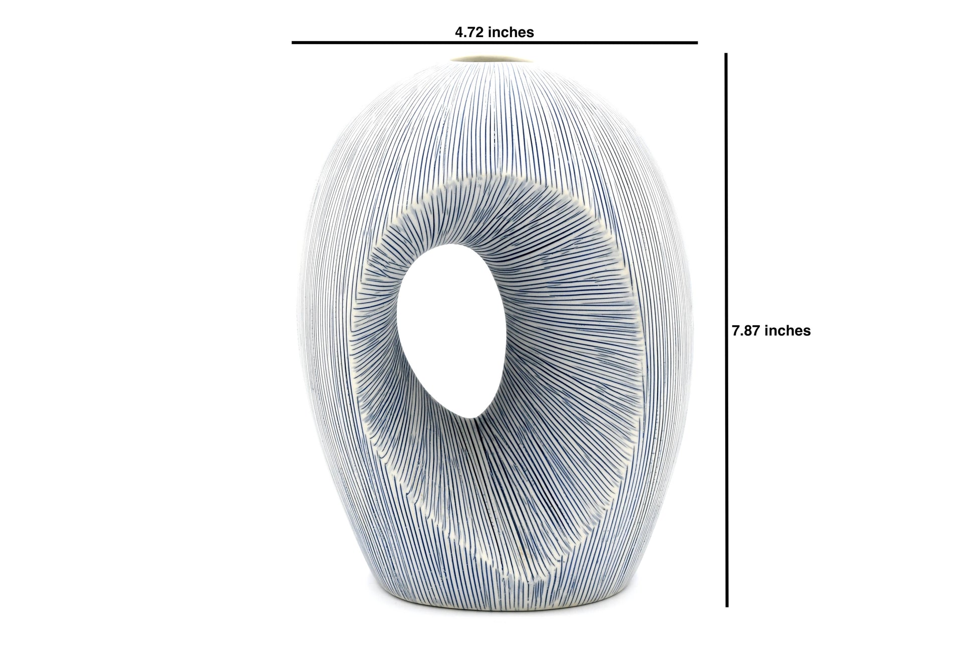 Artura - Handcrafted Porcelain Vase - White with Blue Stripes - 4.7 x 6.3 x 8.7 in - Mellow Monkey