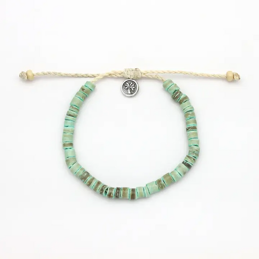 Green Pantai Kura-Kura Wood Bead Bracelet - Surf Jewelry - Mellow Monkey