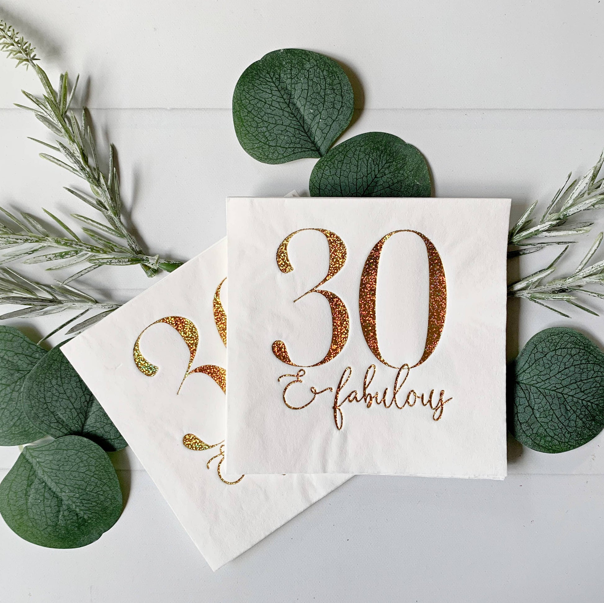 30 and Fabulous Cocktail Napkins - Gold Glitter on White - Pack of 16 - Mellow Monkey