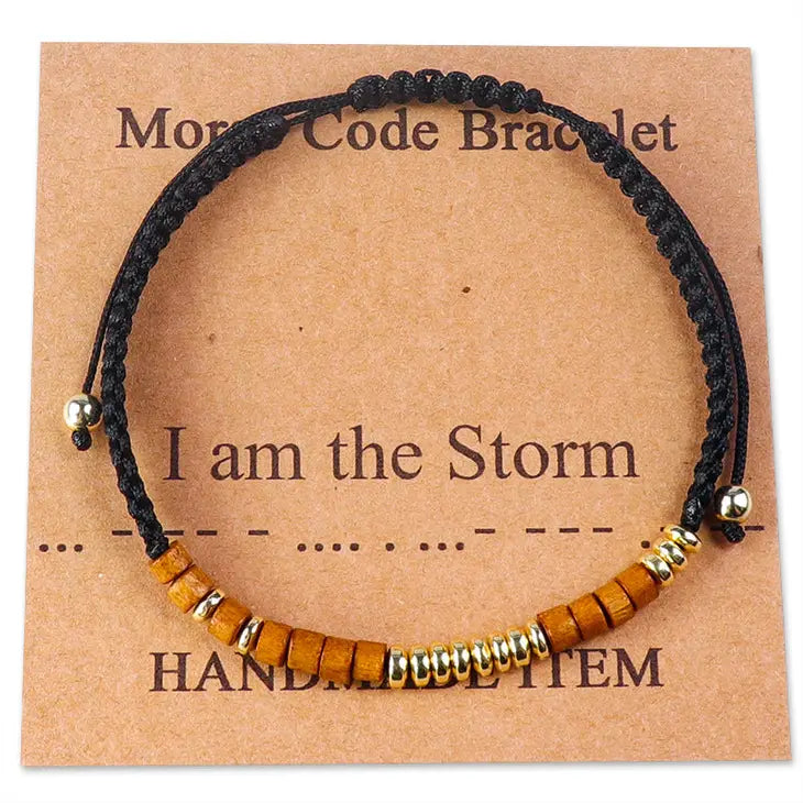 I Am The Storm - Morse Code Wooden Beaded Bracelet - Mellow Monkey
