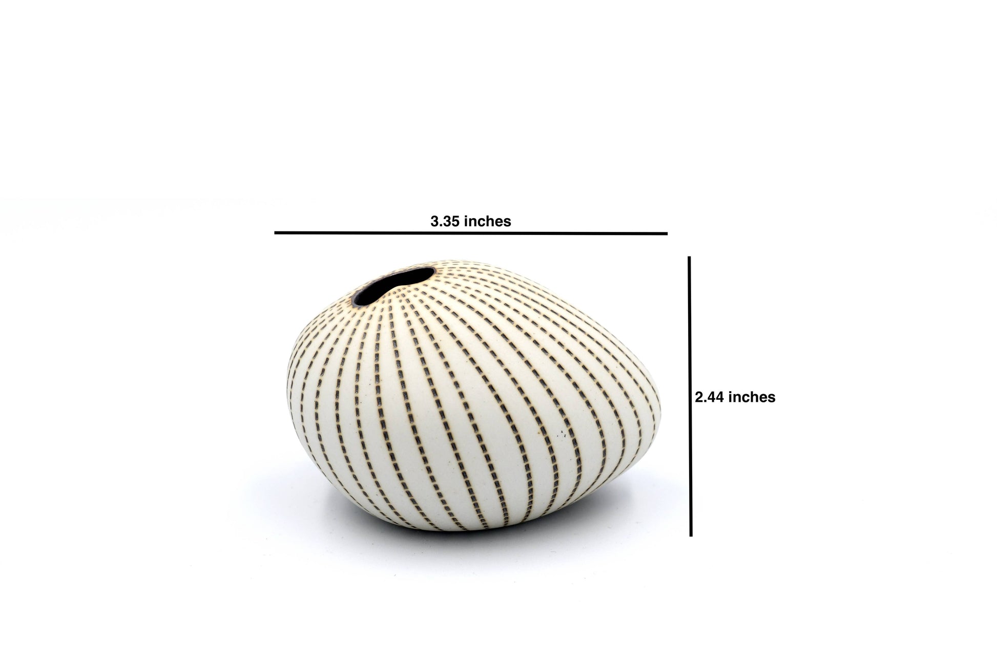Mini Pebble - Handcrafted Porcelain Bud Vase - White with Taupe Stripes - 3.4 x 2.6 x 2.4 in - Mellow Monkey
