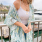 Sage Floral Printed Ruffle Sleeve Chiffon Kimono Cover Up - Mellow Monkey
