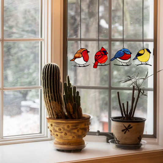 Stained Glass Bird Suncatcher - 4-1/2-in - Mellow Monkey