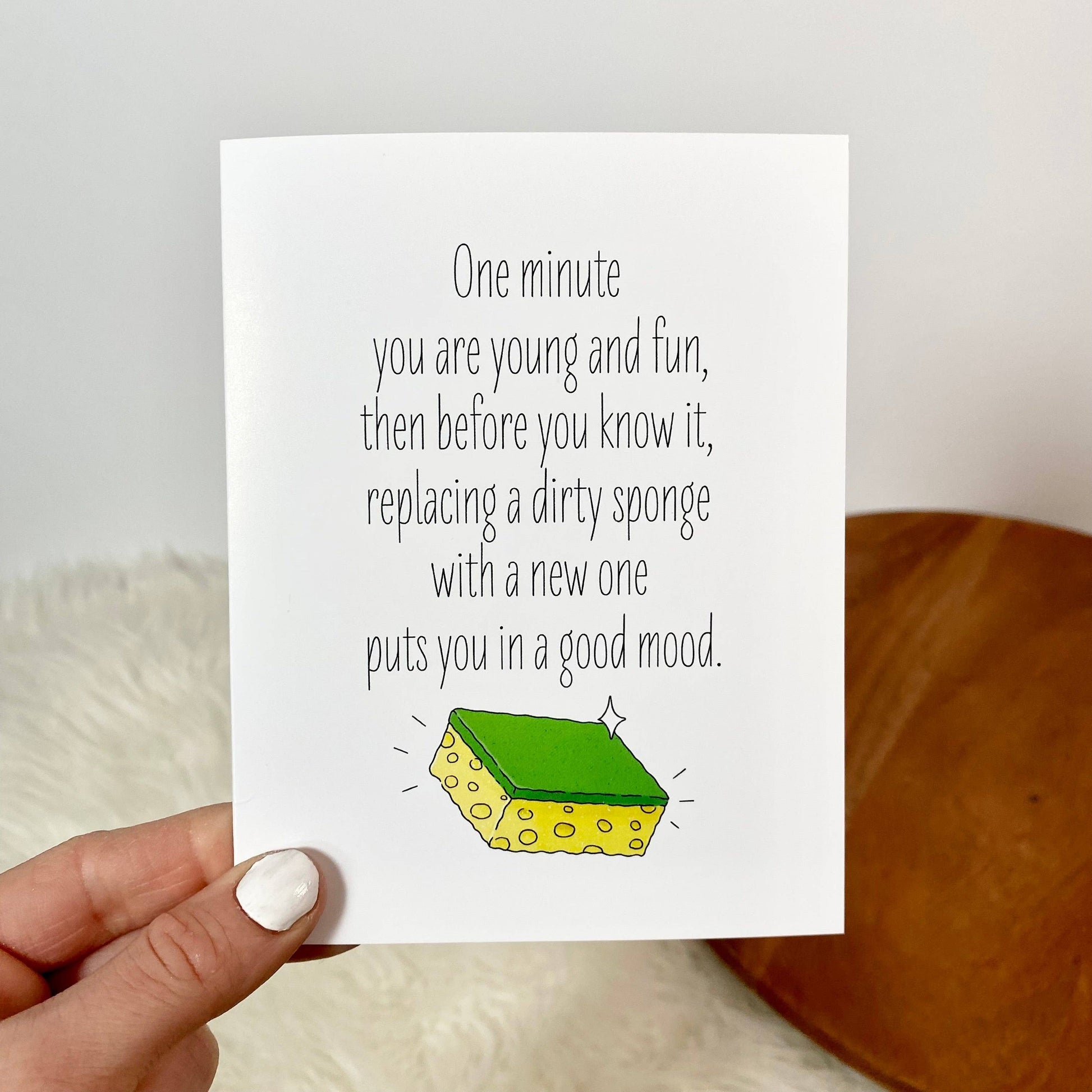 Replacing Dirty Sponge - Birthday Greeting Card - Mellow Monkey
