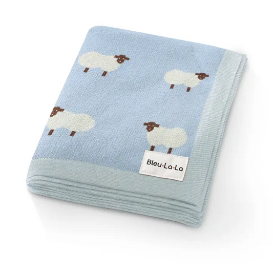 Blue Sheep - Luxury Cotton Receiving Baby Blanket - Mellow Monkey