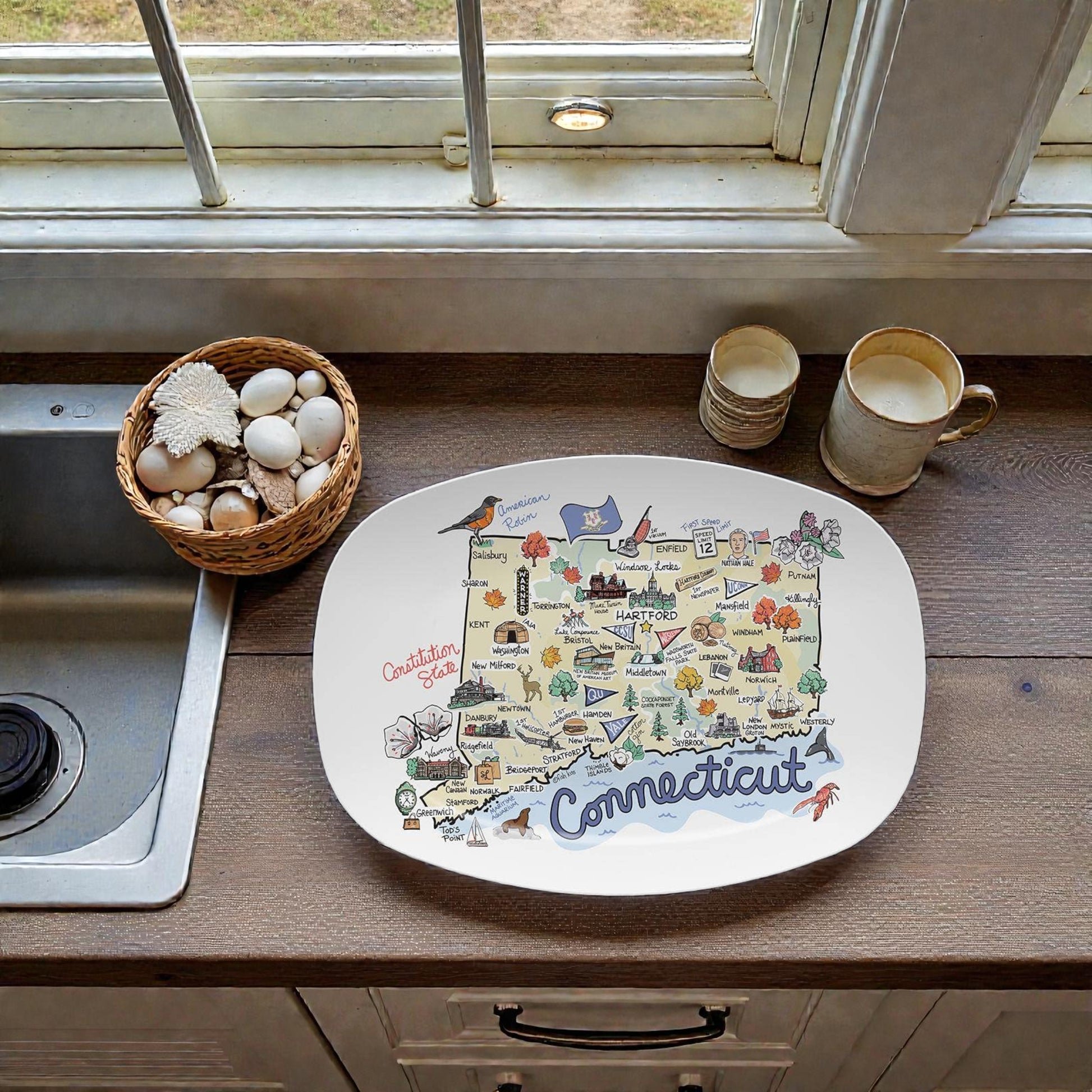 Connecticut Map Serving Platter - 10-in x 14-in - Mellow Monkey