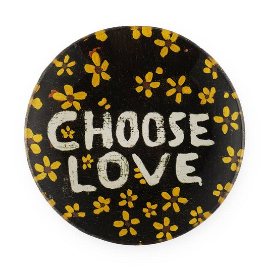 Choose Love with Yellow Flowers - Round Decoupage Plate - 4-in - Mellow Monkey
