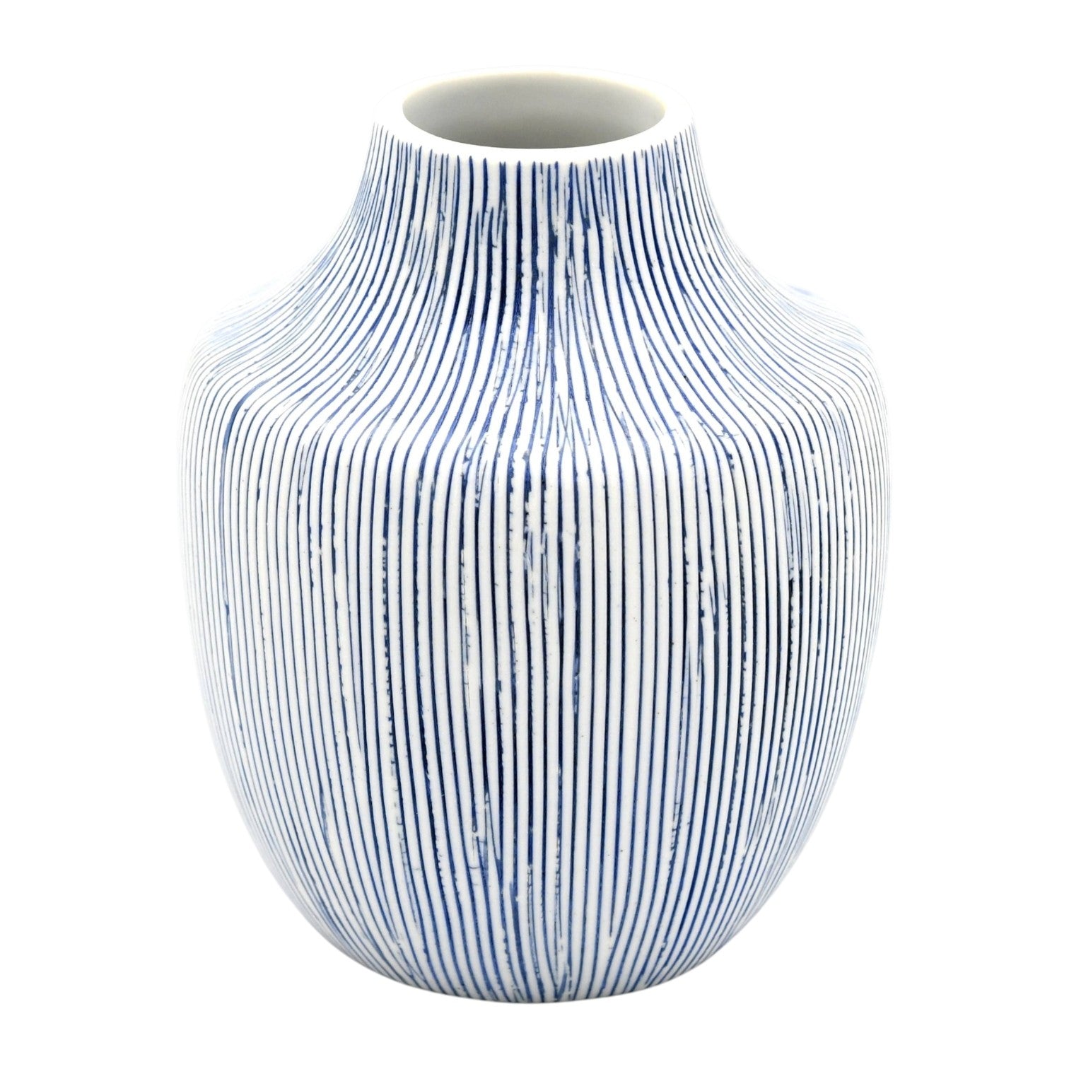 Mini Inca - Handcrafted Porcelain Vase - White with Blue Stripes - 3.5 x 3.5 x 4.3 in - Mellow Monkey