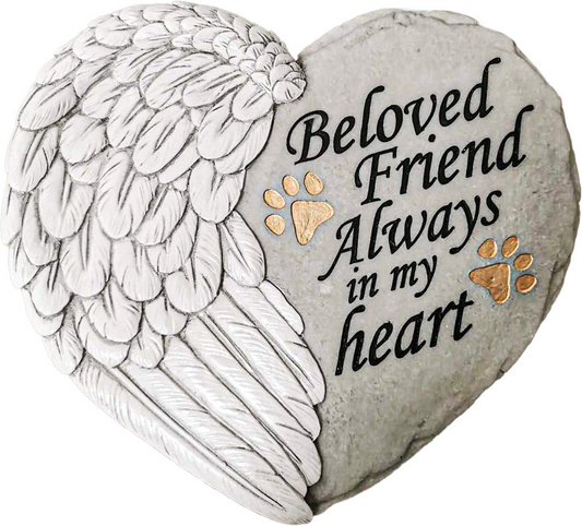Beloved Friend Always In My Heart - Paw Prints and Angel Wings - Pet Memorial Stepping Stone - Mellow Monkey