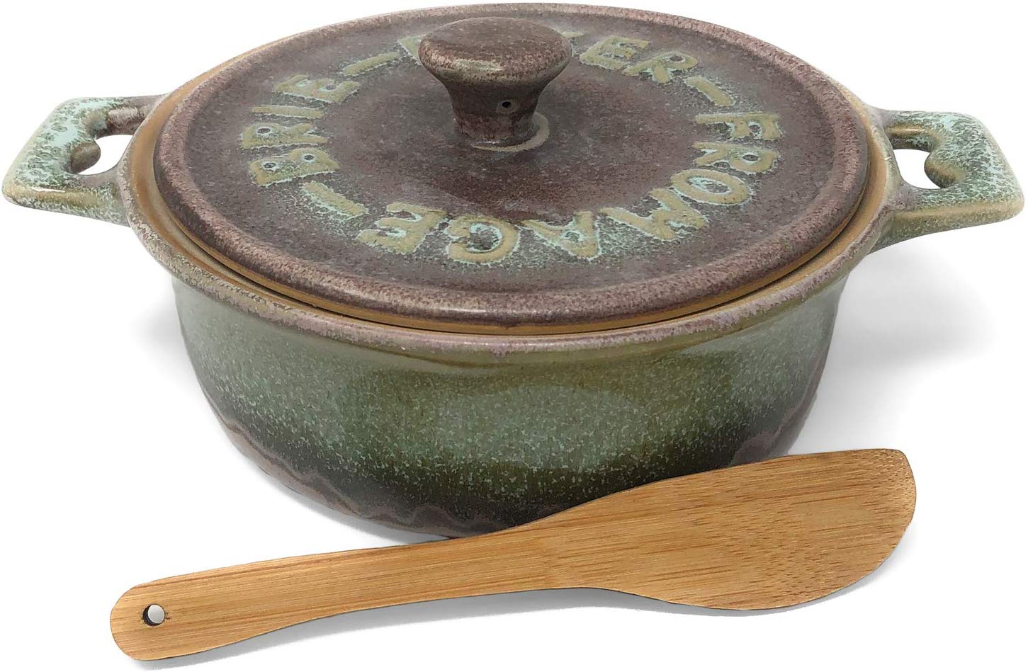 Stoneware Brie Baker with Reactive Glaze and Wood Spreader - 2 Styles - Mellow Monkey