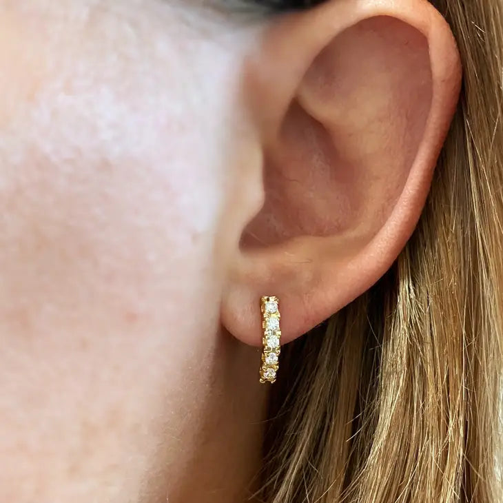 Crystal Curved Bar Studs - 18k Gold Filled Earrings - Mellow Monkey