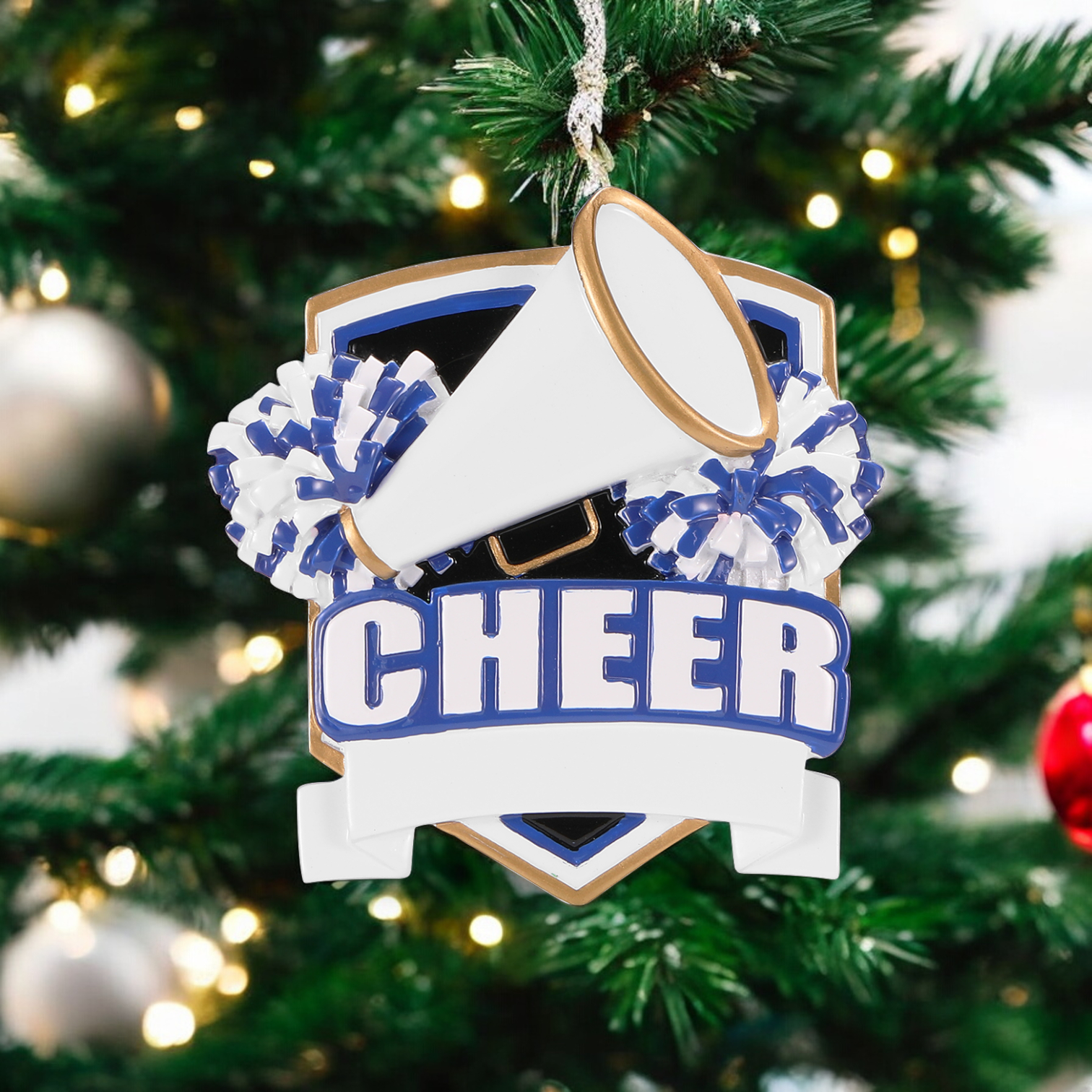 BLUE Cheer Shield Personalized Ornament - Mellow Monkey