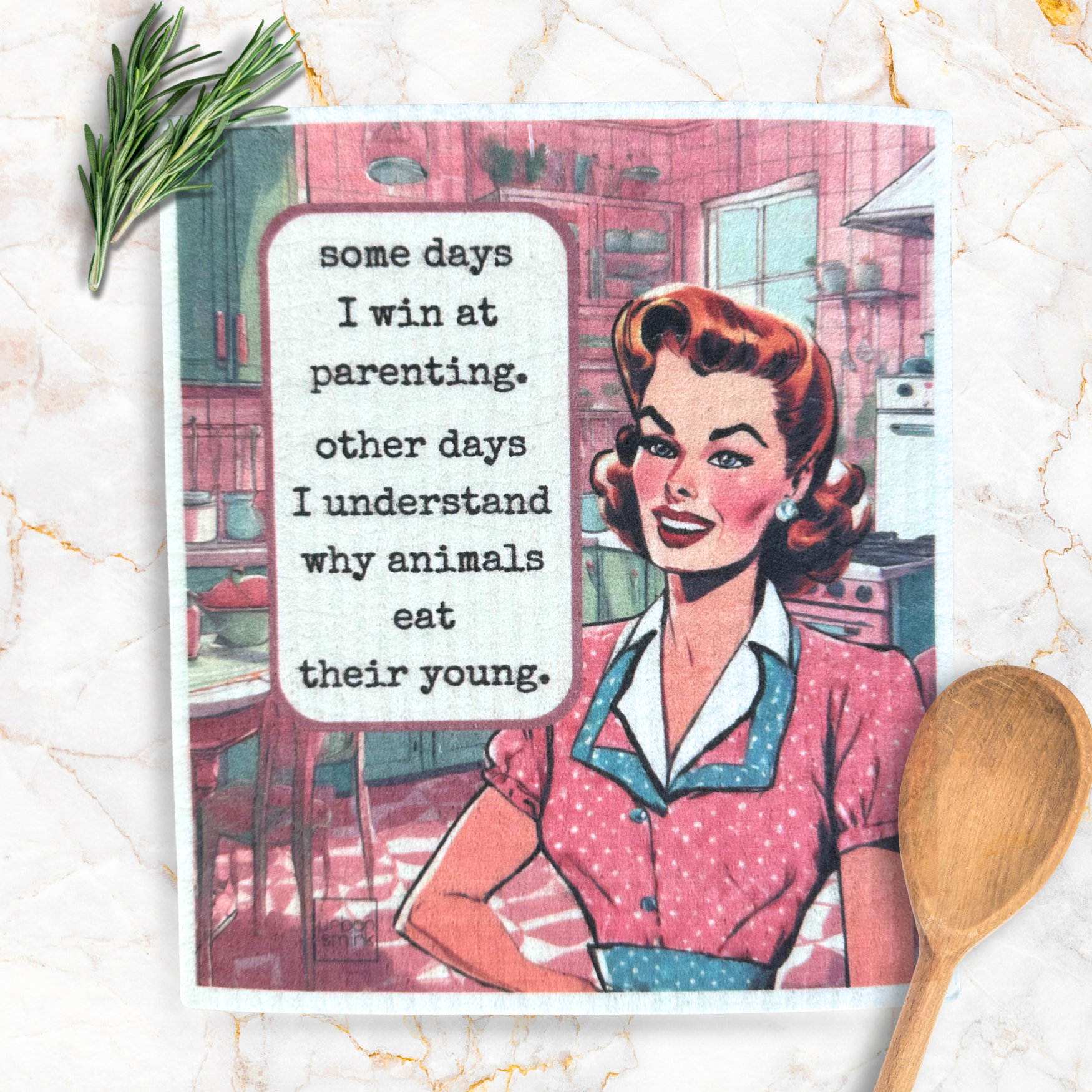 Parenting Funny Vintage Swedish Dishcloth - Eat Their Young - Mellow Monkey