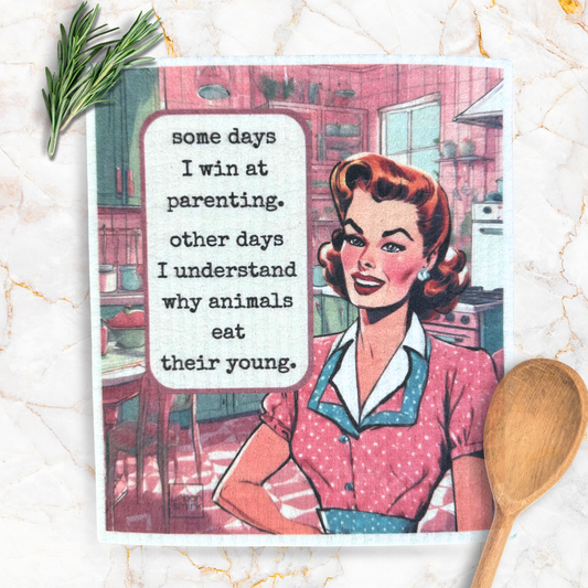 Parenting Funny Vintage Swedish Dishcloth - Eat Their Young - Mellow Monkey